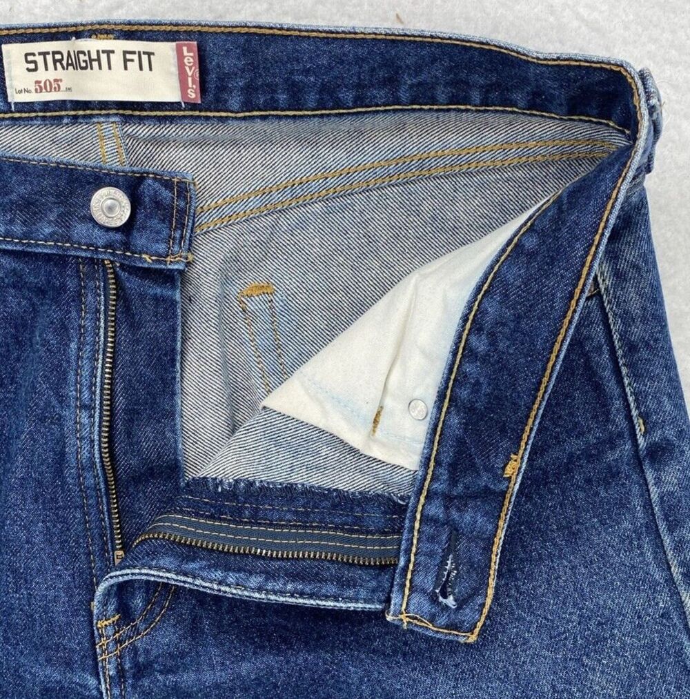 Levi's 505 Straight Fit Jeans Mens 33x32 Medium Wash Blue 100% Cotton Denim - Picture 12 of 15